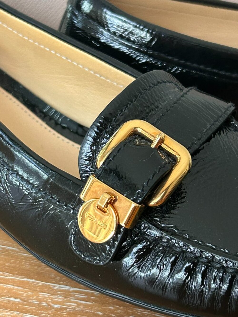 Prada Black Patent Leather Gold Buckle Loafers EU 36.5 - Picture 6 of 16